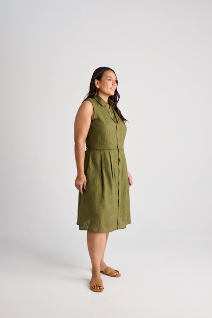 Lilli - Dress - Knee-Length - Olive - Linen