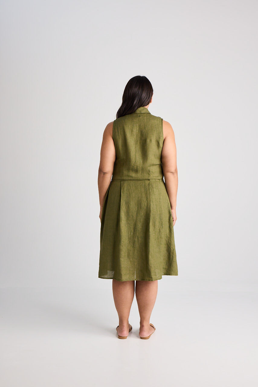 Lilli - Dress - Knee-Length - Olive - Linen