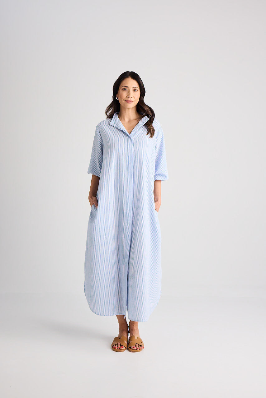 Sophie - Dress - Long - Blue &amp; White Stripe