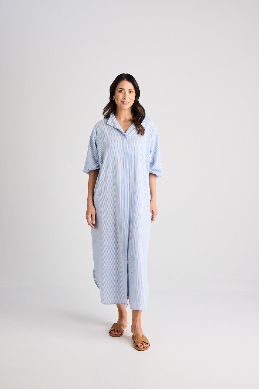 Sophie - Dress - Long - Blue &amp; White Stripe