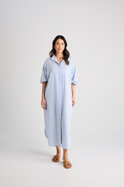 Sophie - Dress - Long - Blue &amp; White Stripe