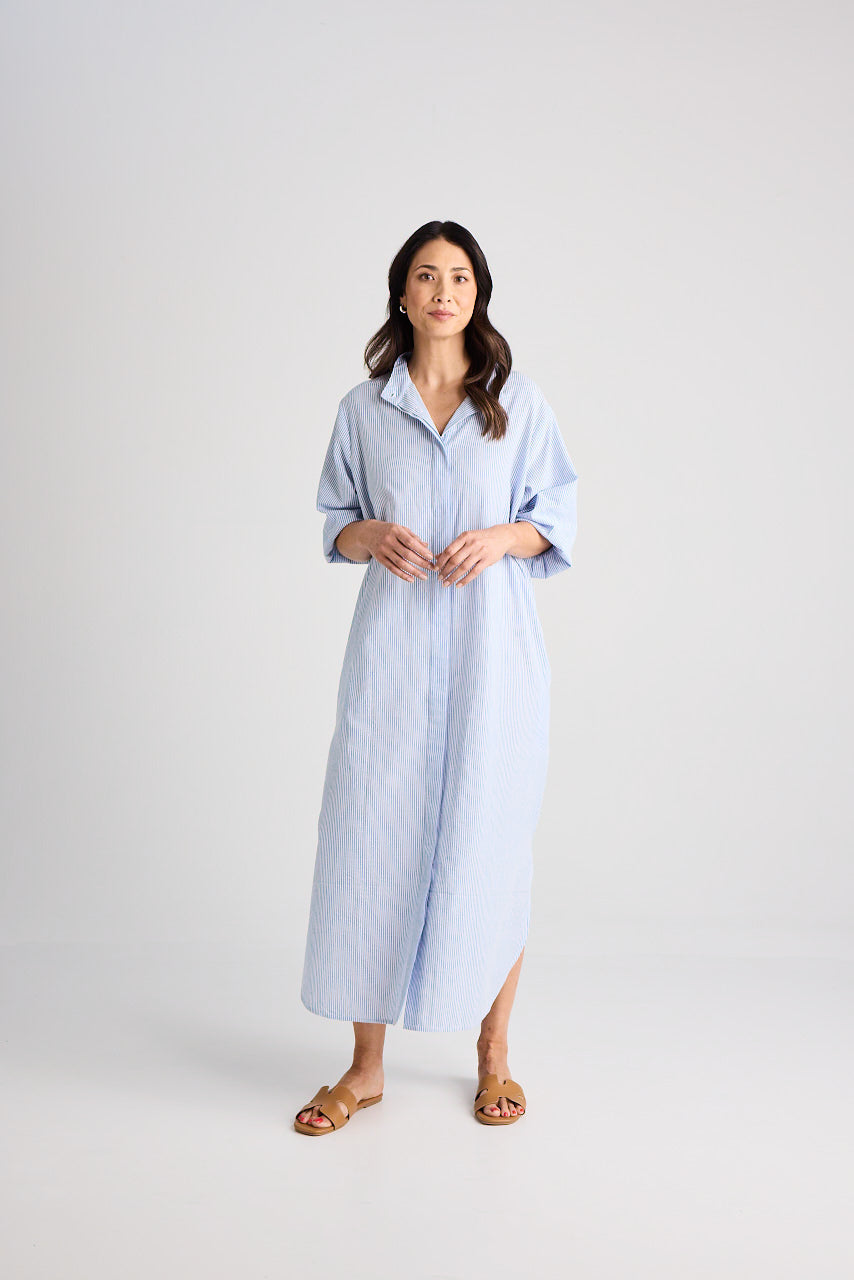 Sophie - Dress - Long - Blue &amp; White Stripe