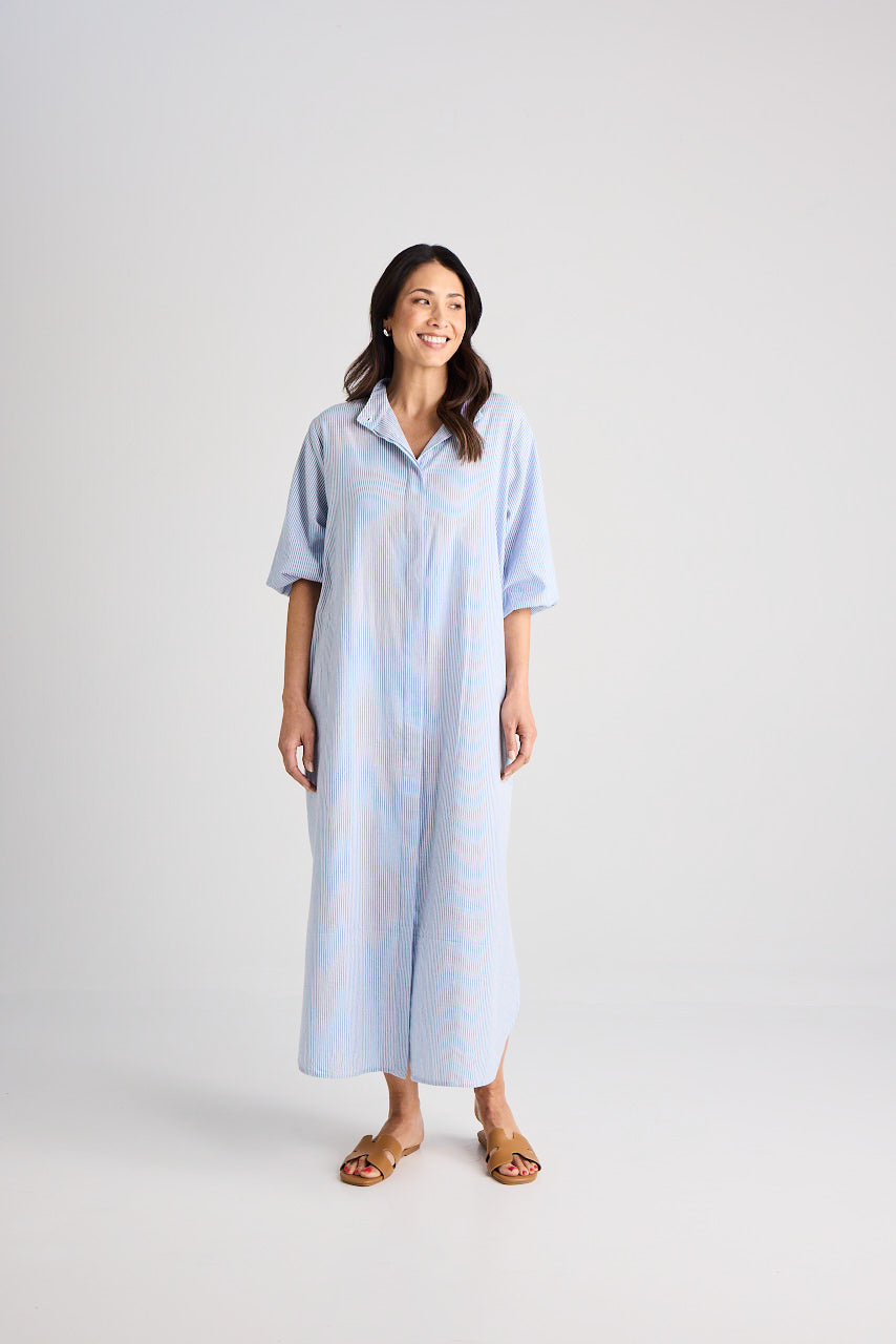 Sophie - Dress - Long - Blue &amp; White Stripe