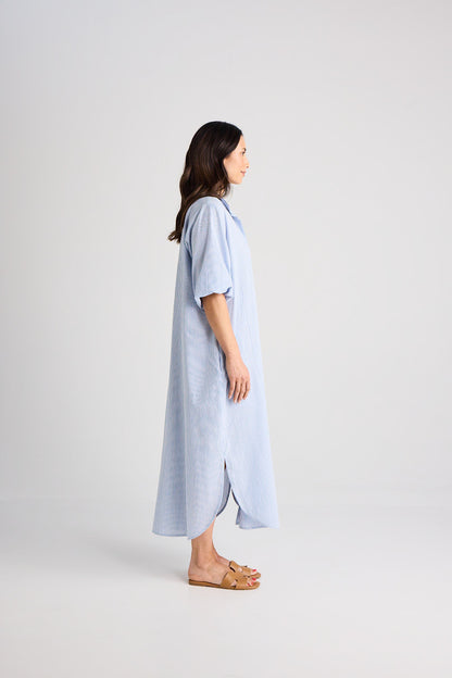 Sophie - Dress - Long - Blue &amp; White Stripe