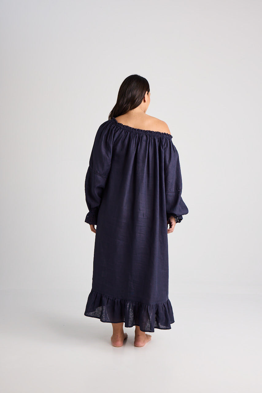 Kareena - Nightgown - Long - Navy - Linen