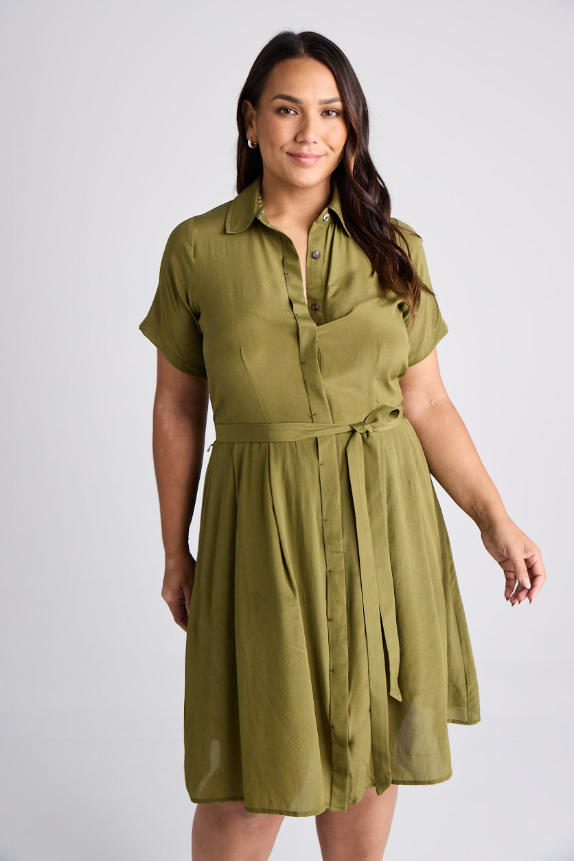 Lilli - Dress - Knee-Length - Olive - Silk