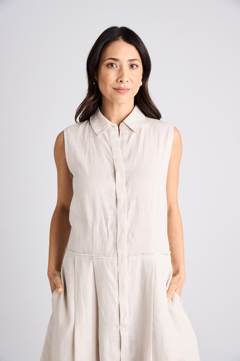 Lilli - Dress - Knee-Length - Oatmeal - Linen