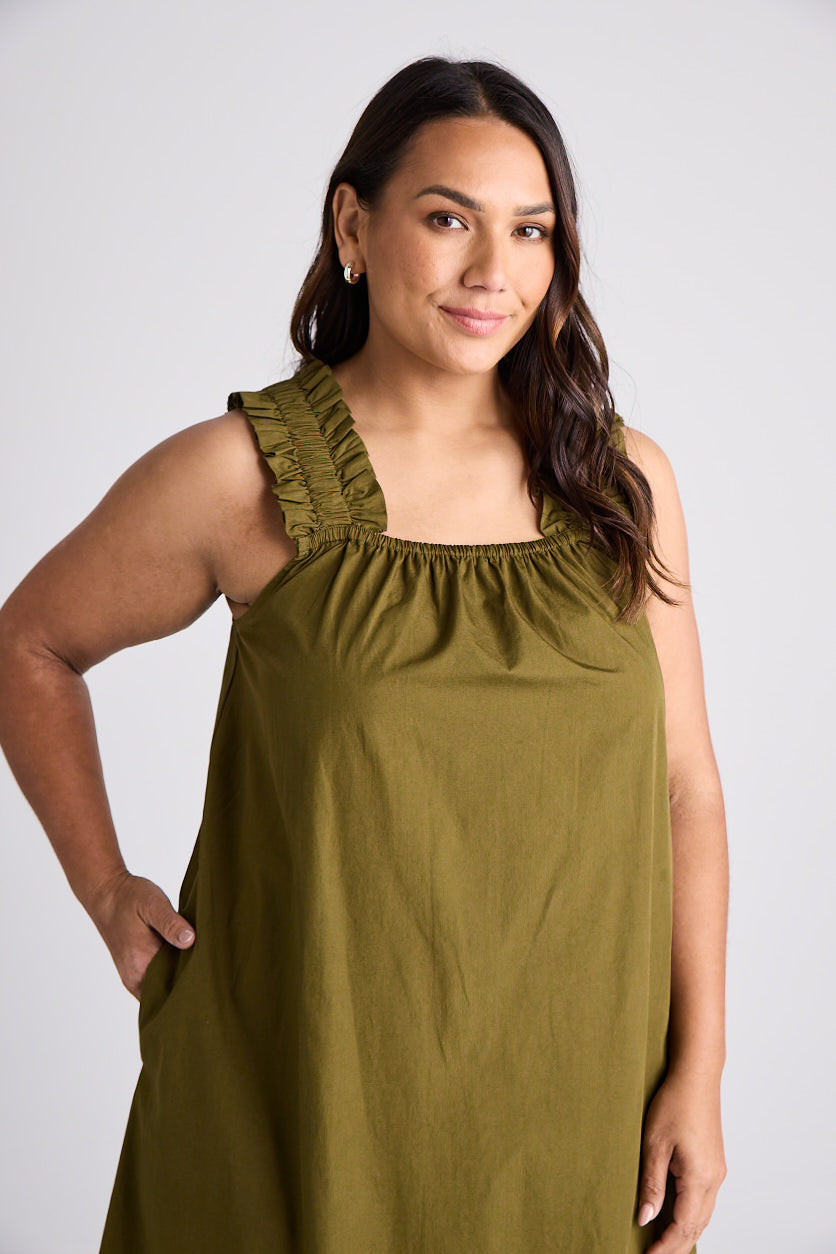 Laura - Dress - Knee-Length - Olive