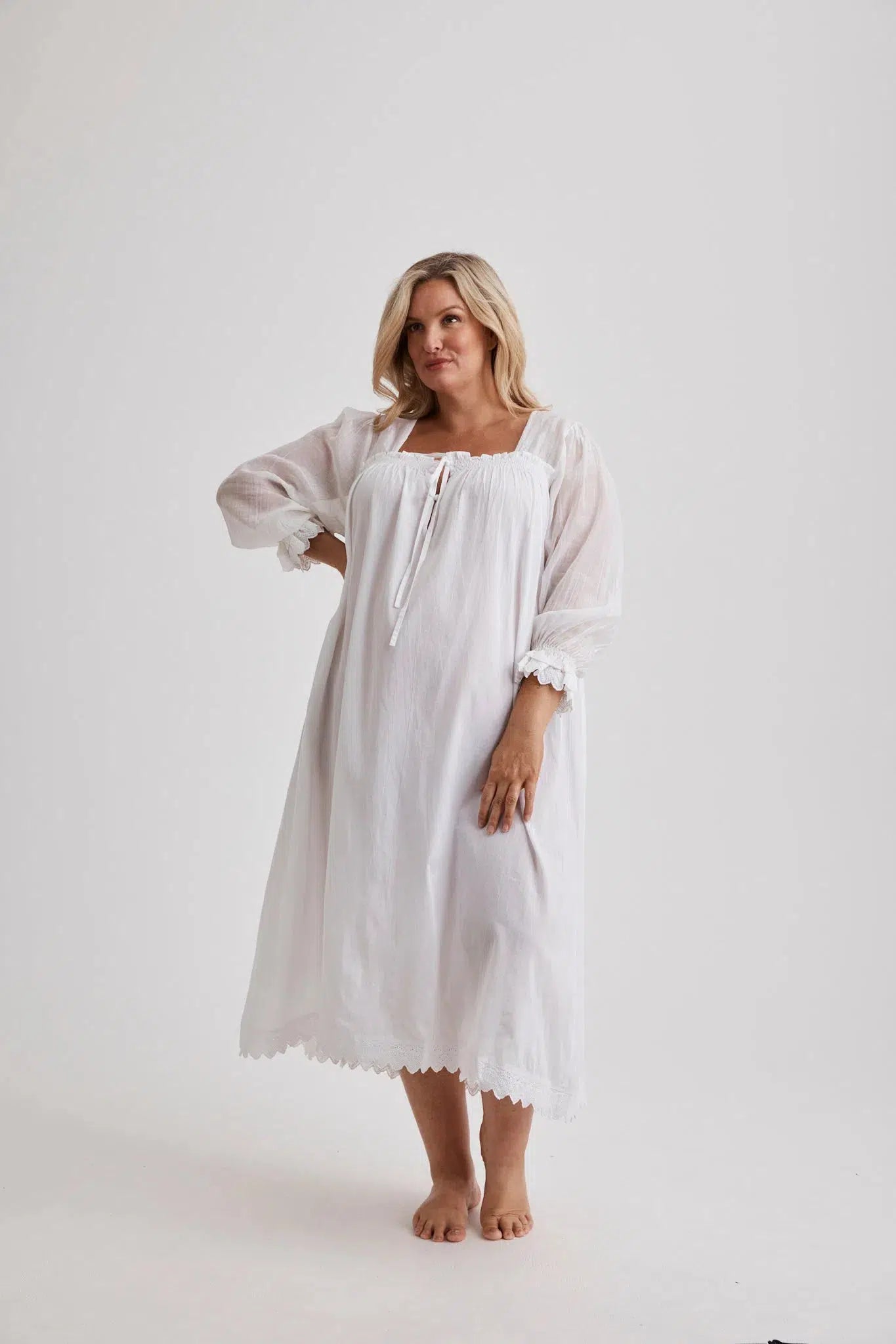 Barbara - Nightgown - Long - White-Nightdress | XS- | Hank &amp; Hera