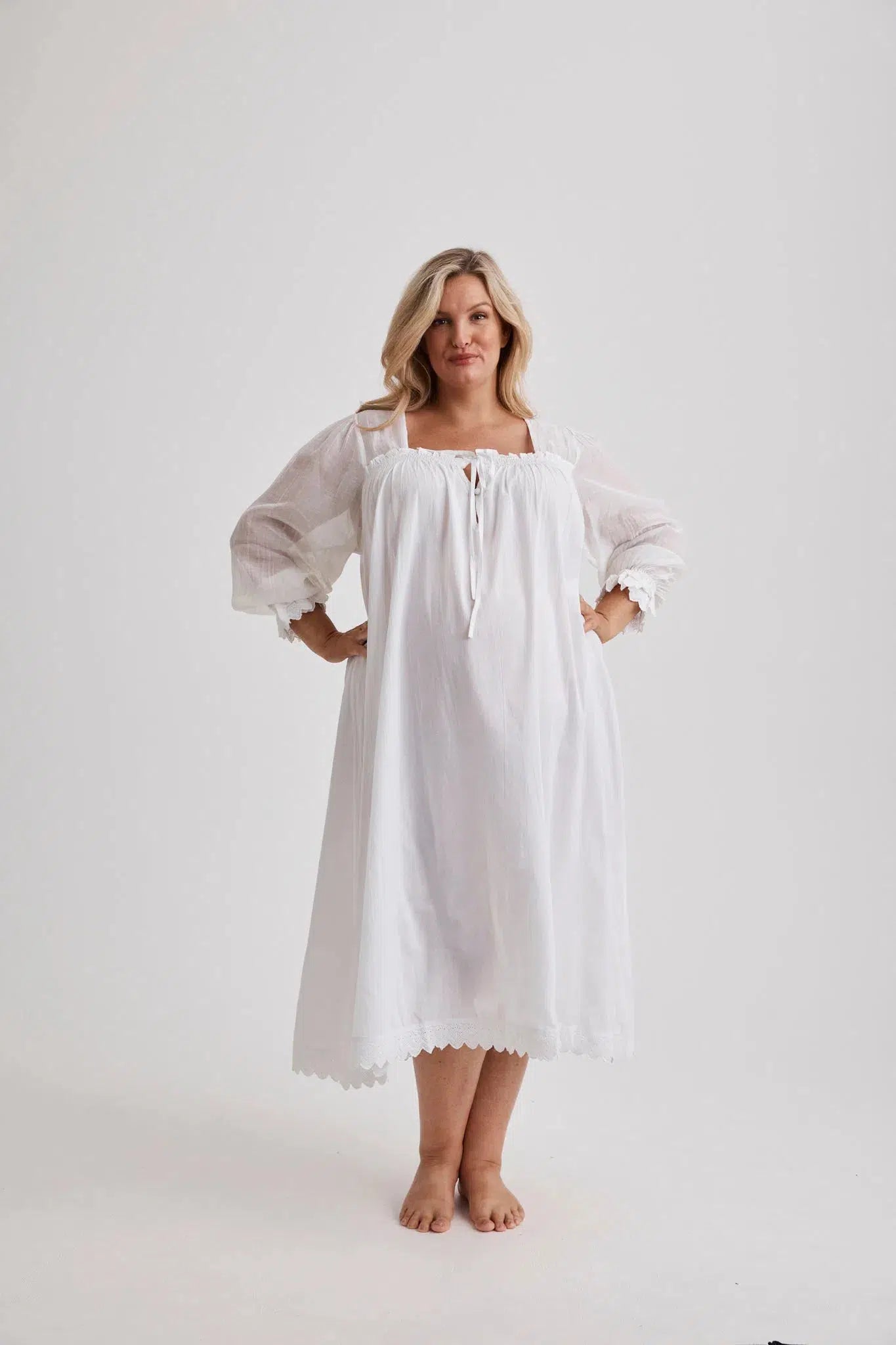 Barbara - Nightgown - Long - White-Nightdress | XS- | Hank &amp; Hera