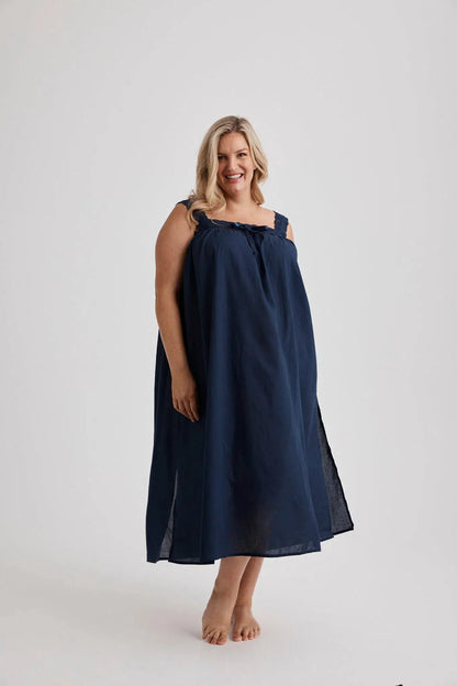 Deborah - Nightie - Mid Length - Navy-Nightie | XS- | Hank &amp; Hera