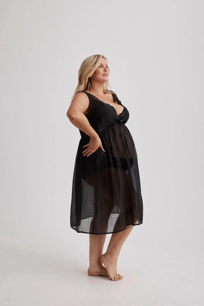 Elizabeth - Nightie - Short - Cotton&amp;Silk - Black-Nightie | XS- | Hank &amp; Hera