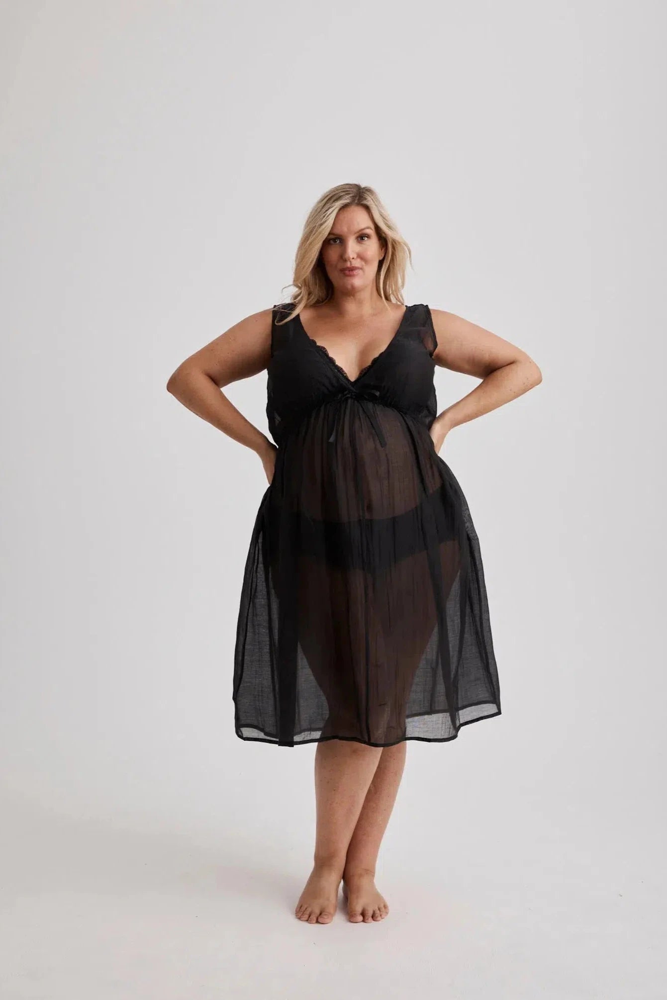 Elizabeth - Nightie - Short - Cotton&amp;Silk - Black-Nightie | XS- | Hank &amp; Hera