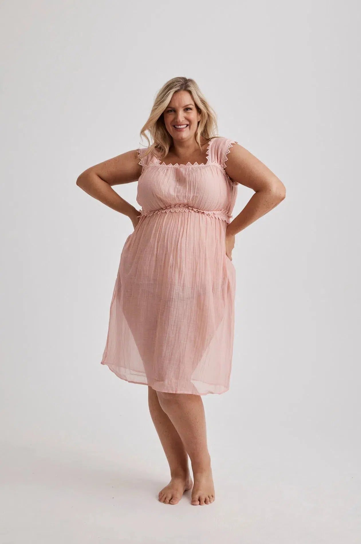 Grace - Nightgown - Knee Length - Pink-Nightdress | XS- | Hank &amp; Hera