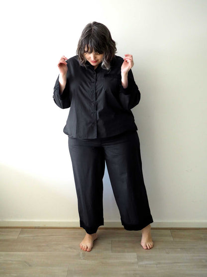 Hera - Pajama Shirt - Cotton - Black
