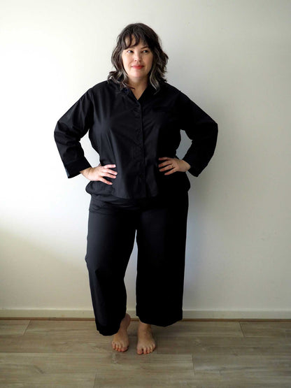 Hera - Pajama Shirt - Cotton - Black