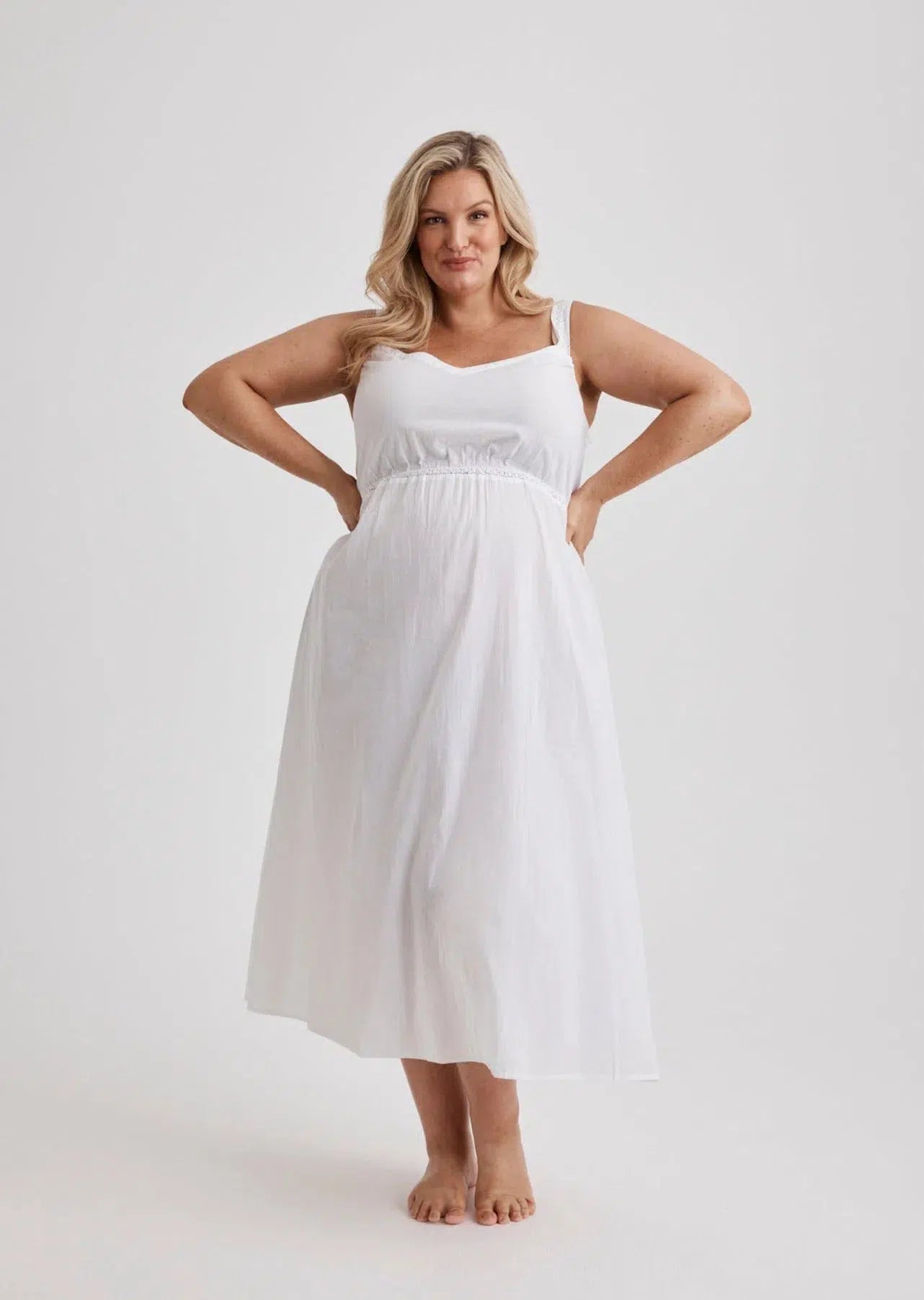 Jessica - Nightie - Mid Length - White-Nightie | XS- | Hank &amp; Hera