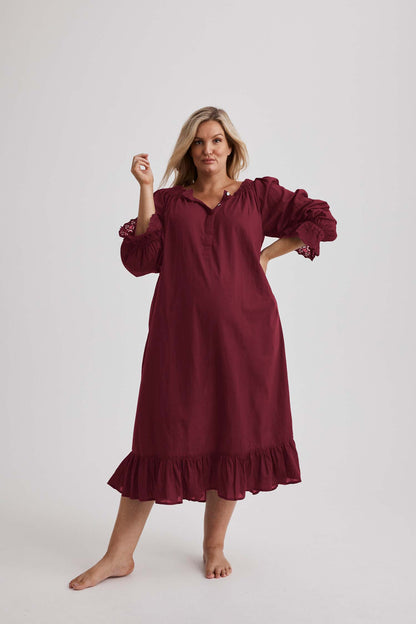Kareena Nightgown - Cotton - Burgundy