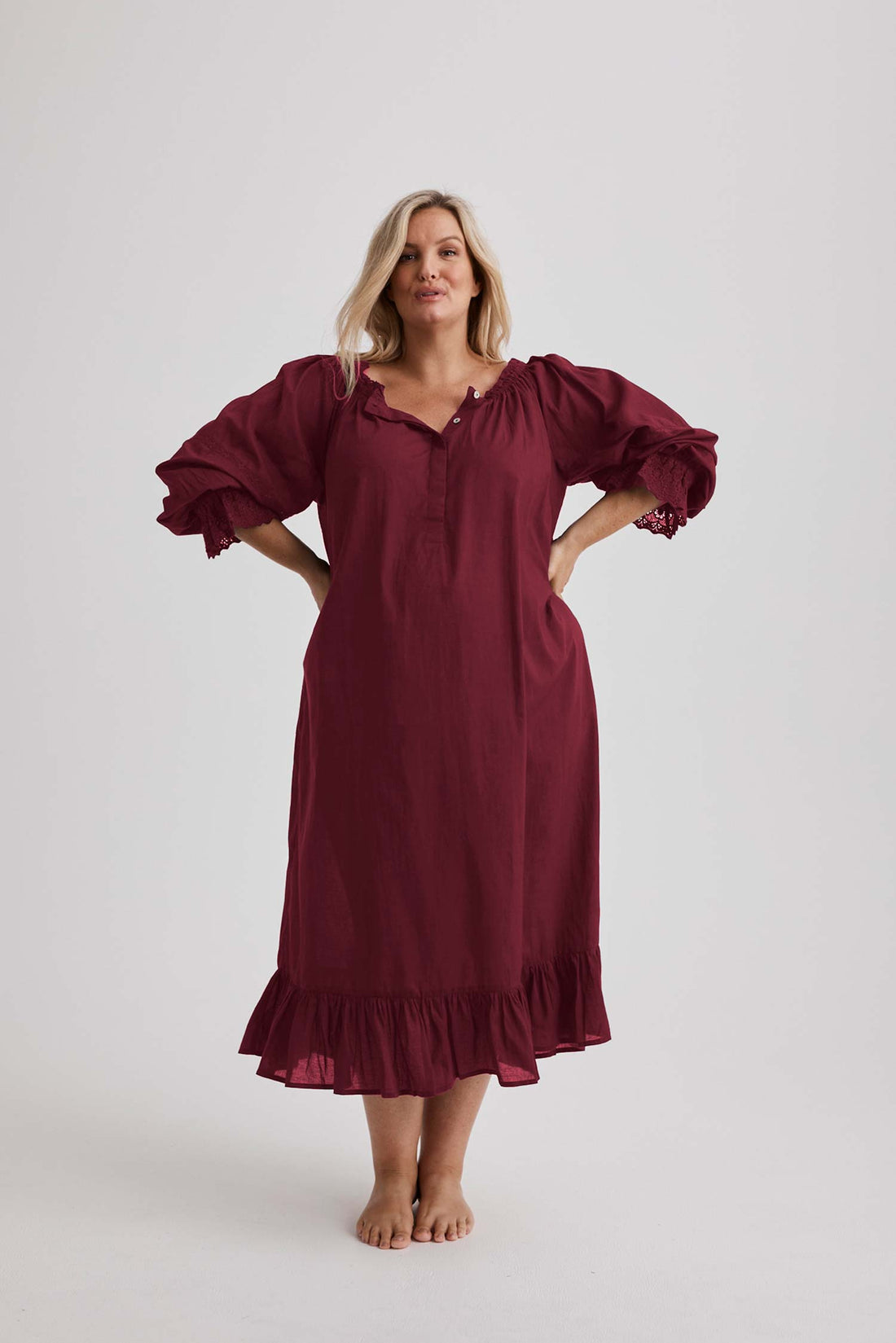 Kareena Nightgown - Cotton - Burgundy
