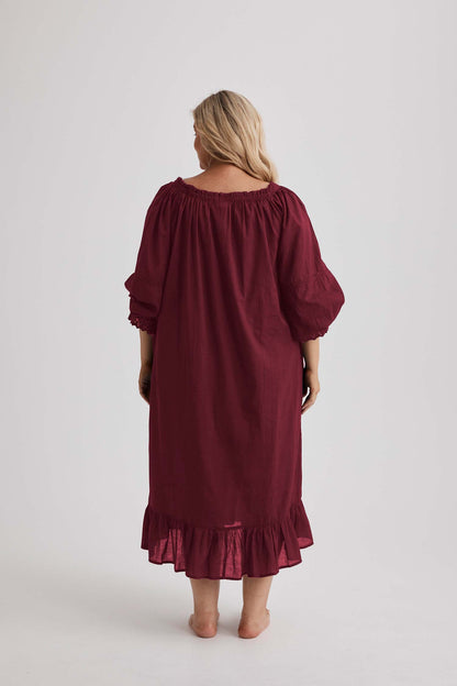 Kareena Nightgown - Cotton - Burgundy