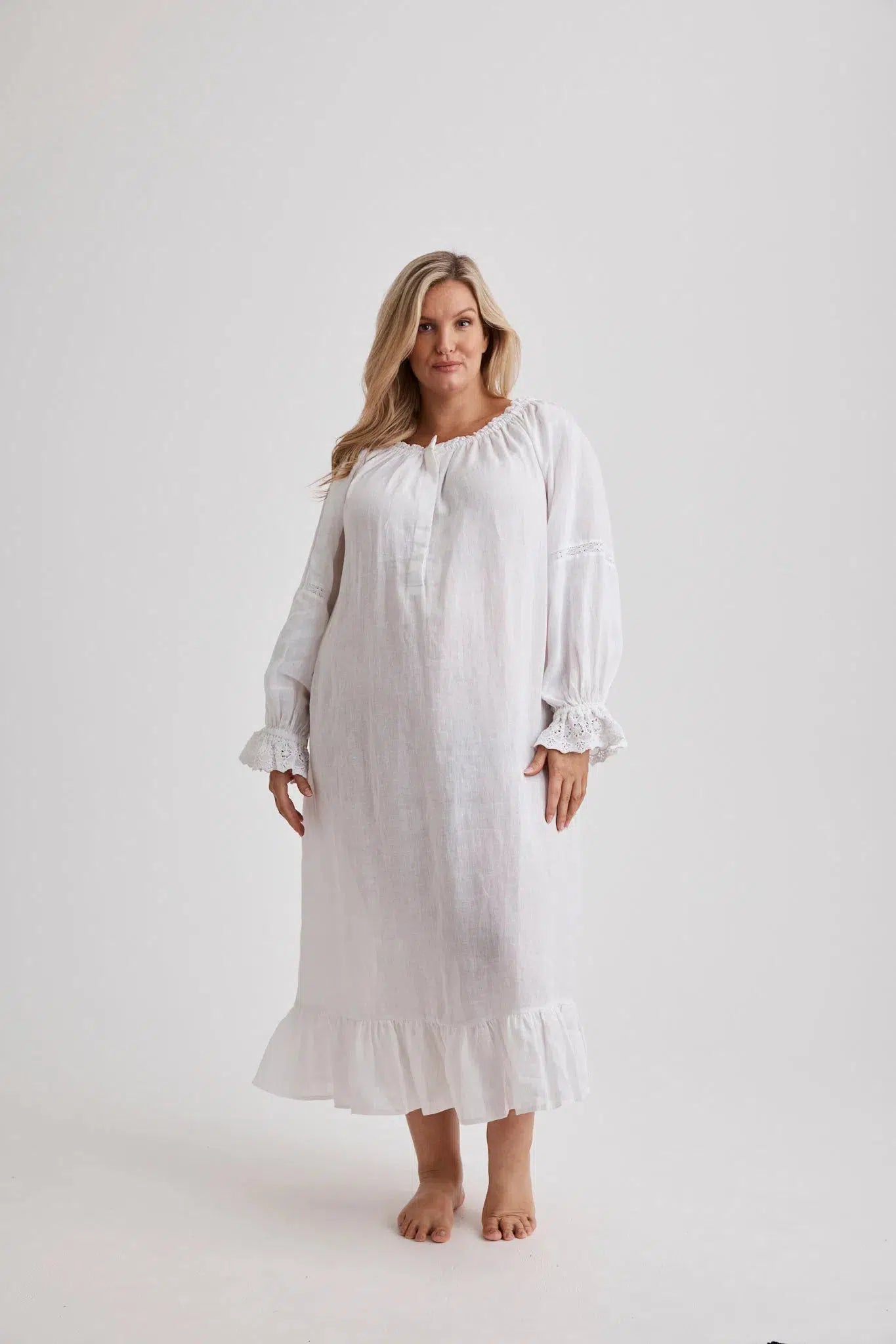 Kareena - Nightgown - Long - White - Linen-Nightdress | XS- | Hank &amp; Hera