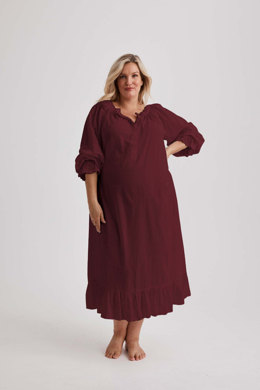 Kareena Nightgown - Cotton - Burgundy
