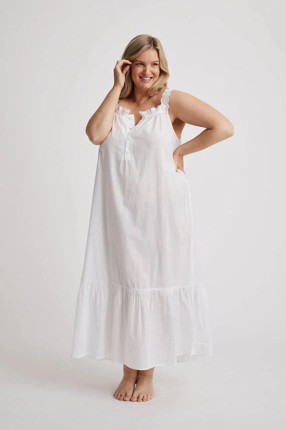 Lauren - Nightdress - Long - White-Nightdress | XS- | Hank &amp; Hera