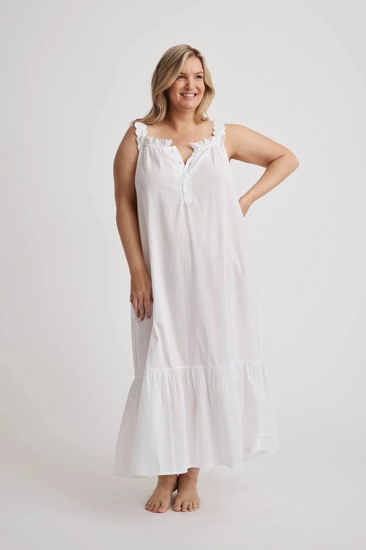 Lauren - Nightdress - Long - White-Nightdress | XS- | Hank &amp; Hera