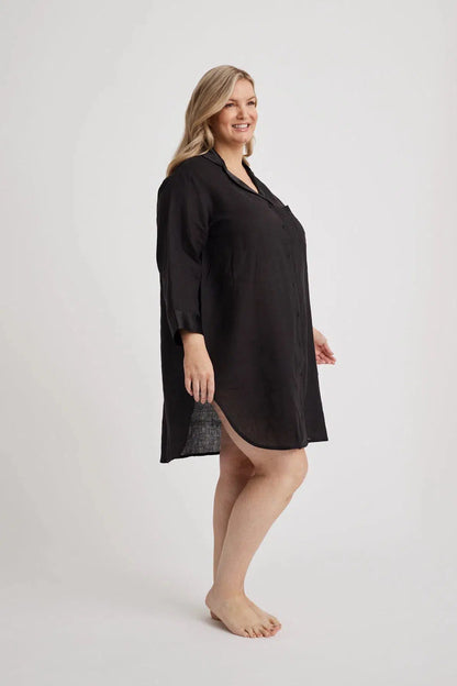 Melanie - Shirt Nightdress - Black-Shirt Nightdress | XS- | Hank &amp; Hera