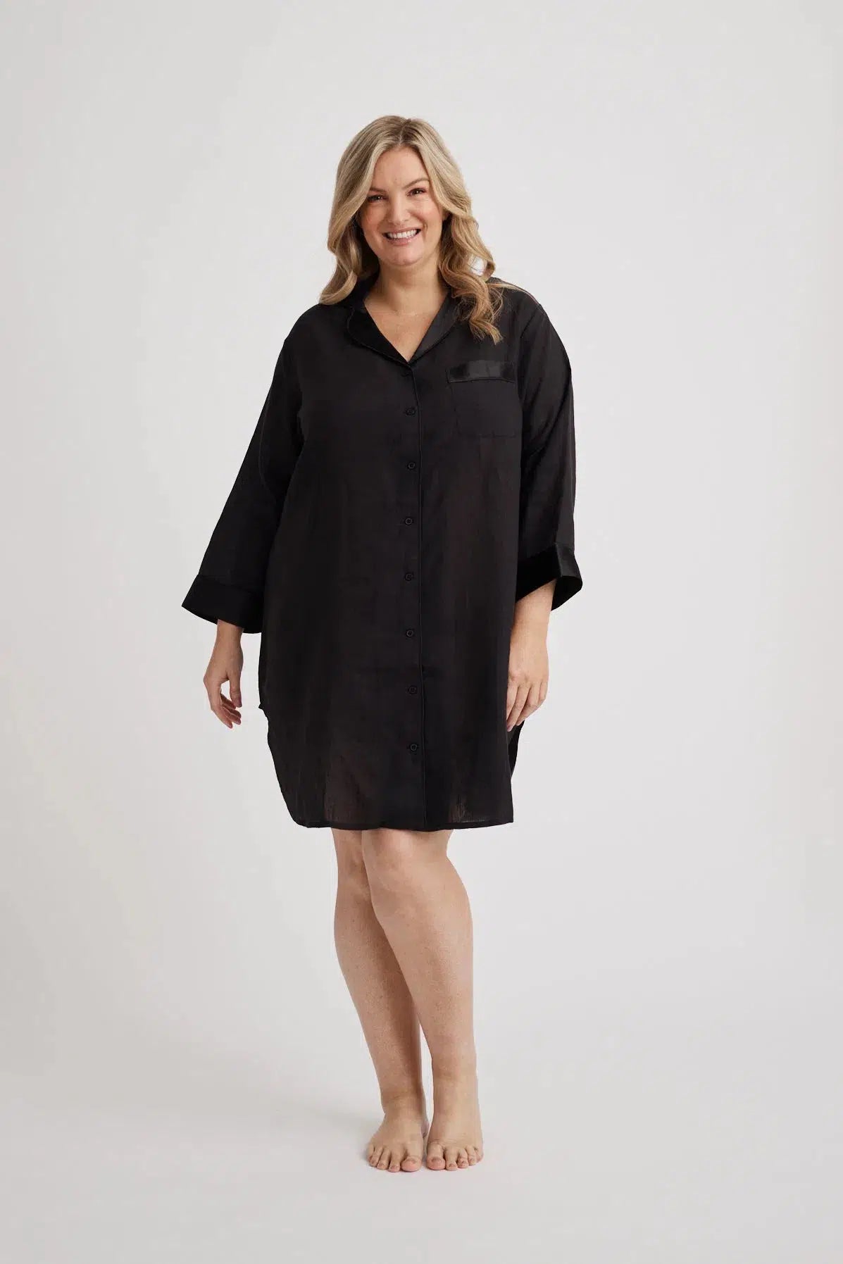 Melanie - Shirt Nightdress - Black-Shirt Nightdress | XS- | Hank &amp; Hera