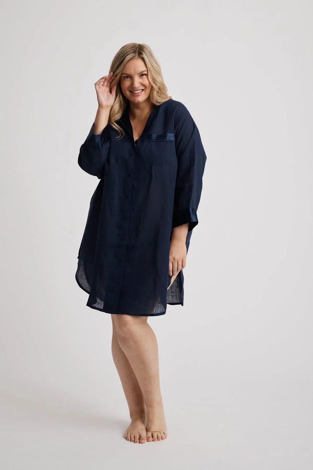 Melanie - Shirt Nightdress - Navy-Shirt Nightdress | XS- | Hank &amp; Hera