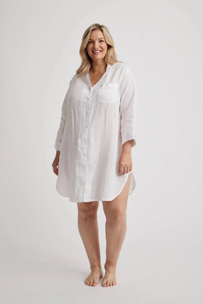 Melanie - Shirt Nightdress - White-Shirt Nightdress | XS- | Hank &amp; Hera