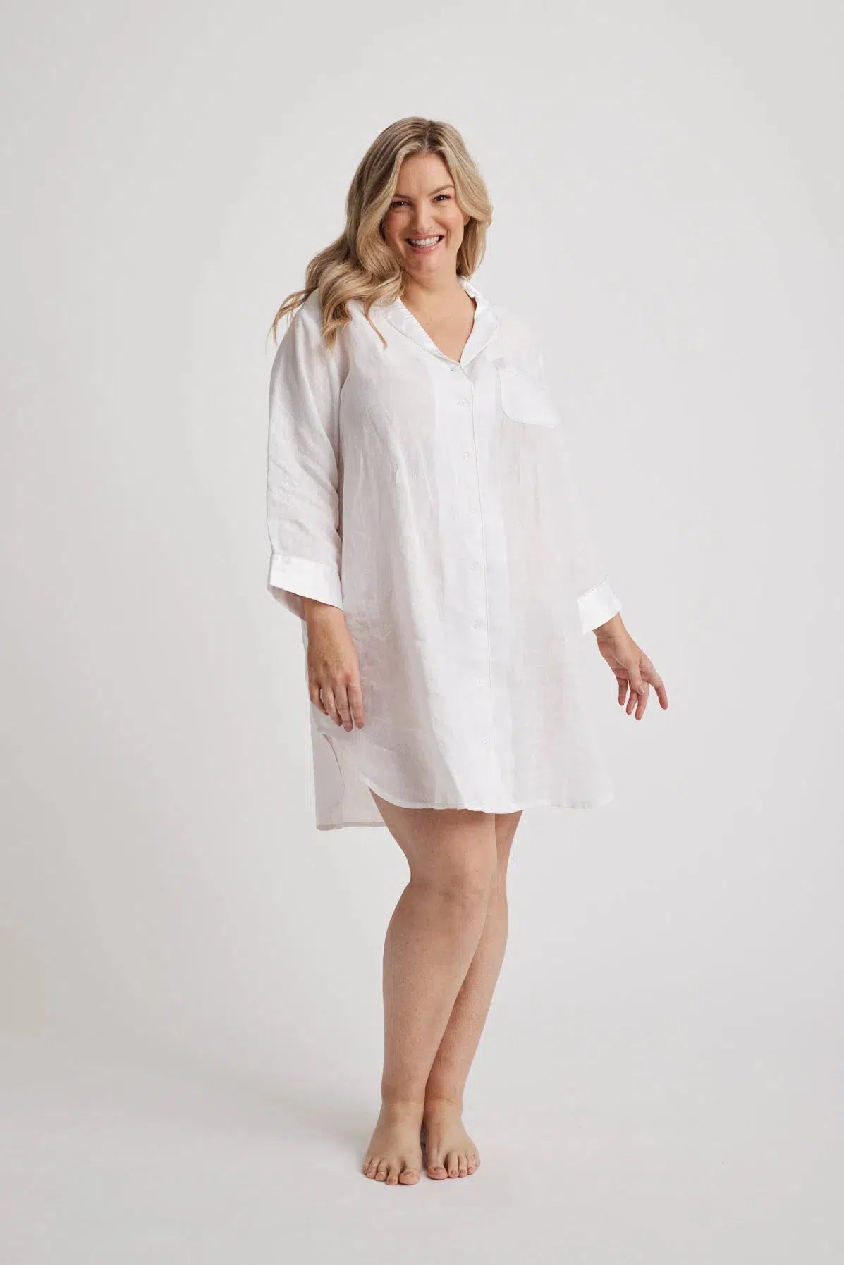 Melanie - Shirt Nightdress - White-Shirt Nightdress | XS- | Hank &amp; Hera