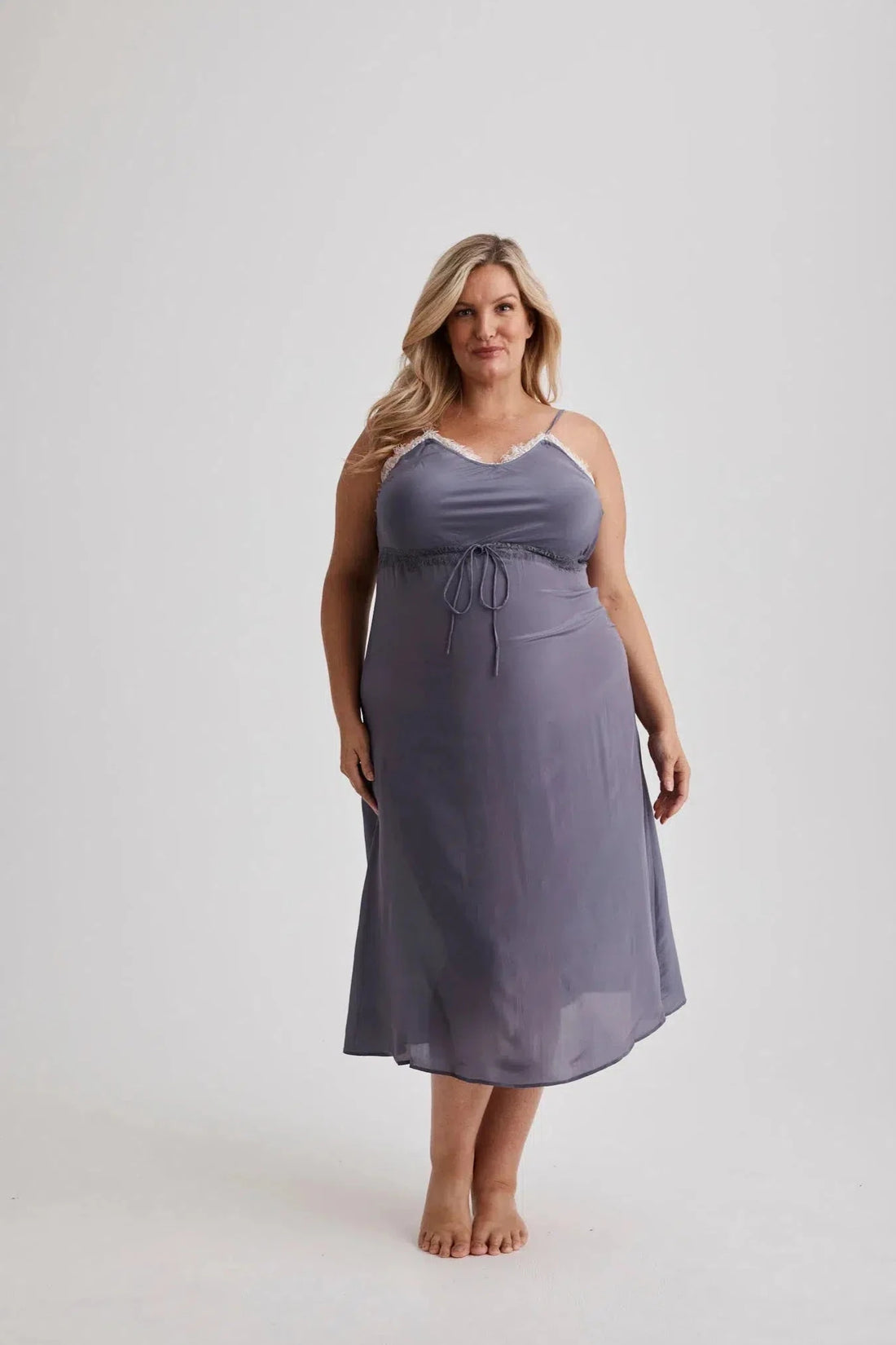 Philippa - Nightgown - Long - Crepe De Chine (Silk) - Gray-Nightie | XS- | Hank &amp; Hera