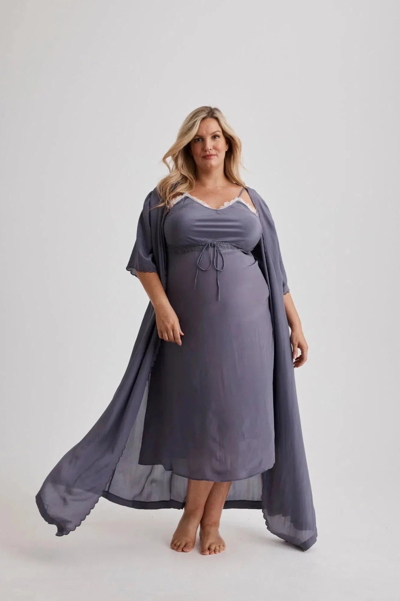 Philippa - Robe - Long - Crepe De Chine (Silk) - Grey-Robe | XS- | Hank &amp; Hera