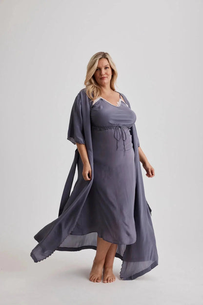 Philippa - Robe - Long - Crepe De Chine (Silk) - Grey-Robe | XS- | Hank &amp; Hera