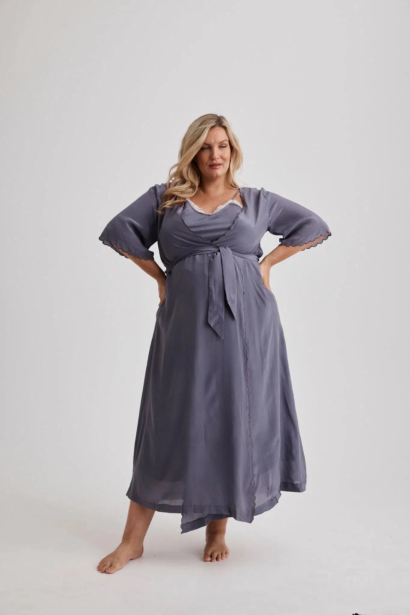 Philippa - Robe - Long - Crepe De Chine (Silk) - Grey-Robe | XS- | Hank &amp; Hera