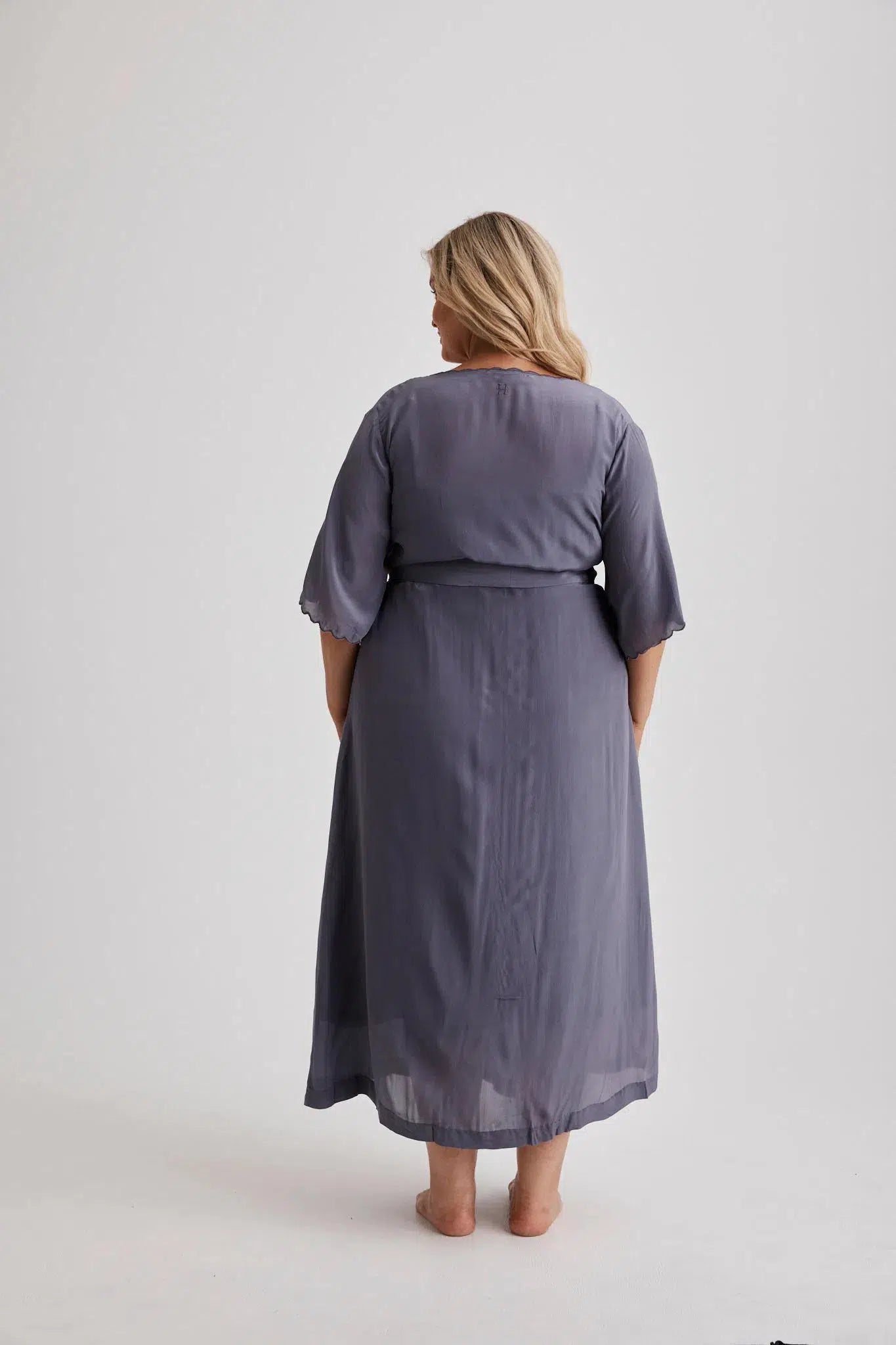 Philippa - Robe - Long - Crepe De Chine (Silk) - Grey-Robe | XS- | Hank &amp; Hera