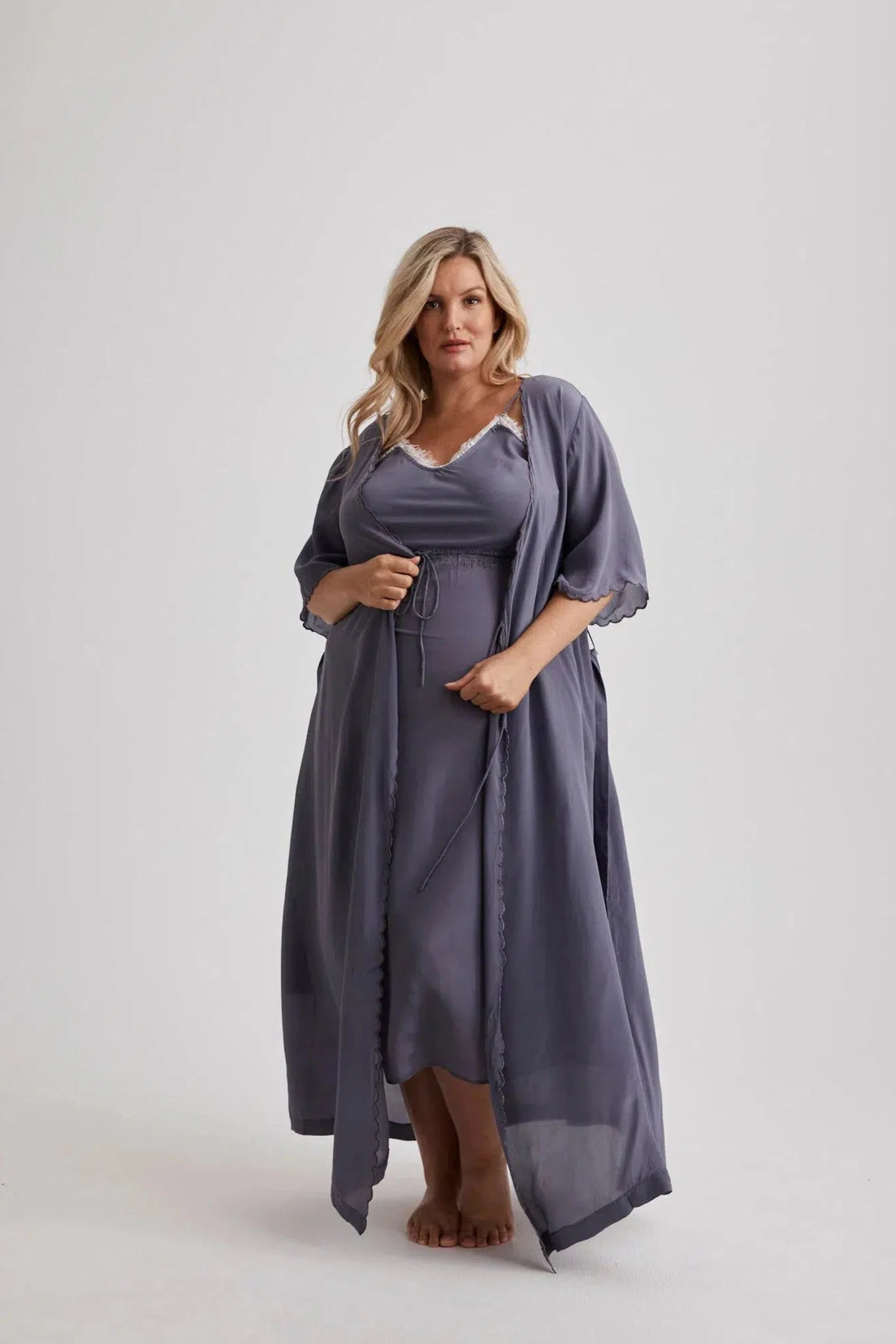 Philippa - Robe - Long - Crepe De Chine (Silk) - Grey-Robe | XS- | Hank &amp; Hera