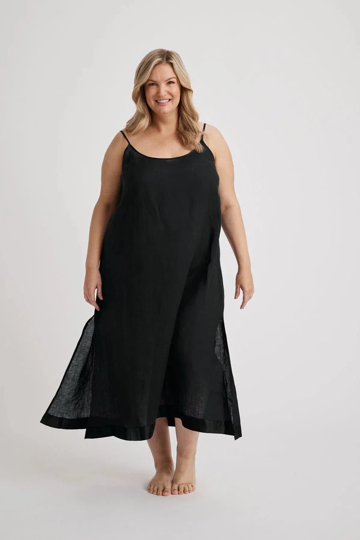 Renae - Slip Nightdress - Long - Black-Slip Nightdress | XS- | Hank &amp; Hera