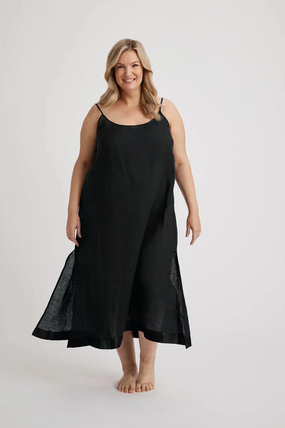 Renae - Slip Nightdress - Long - Black-Slip Nightdress | XS- | Hank &amp; Hera