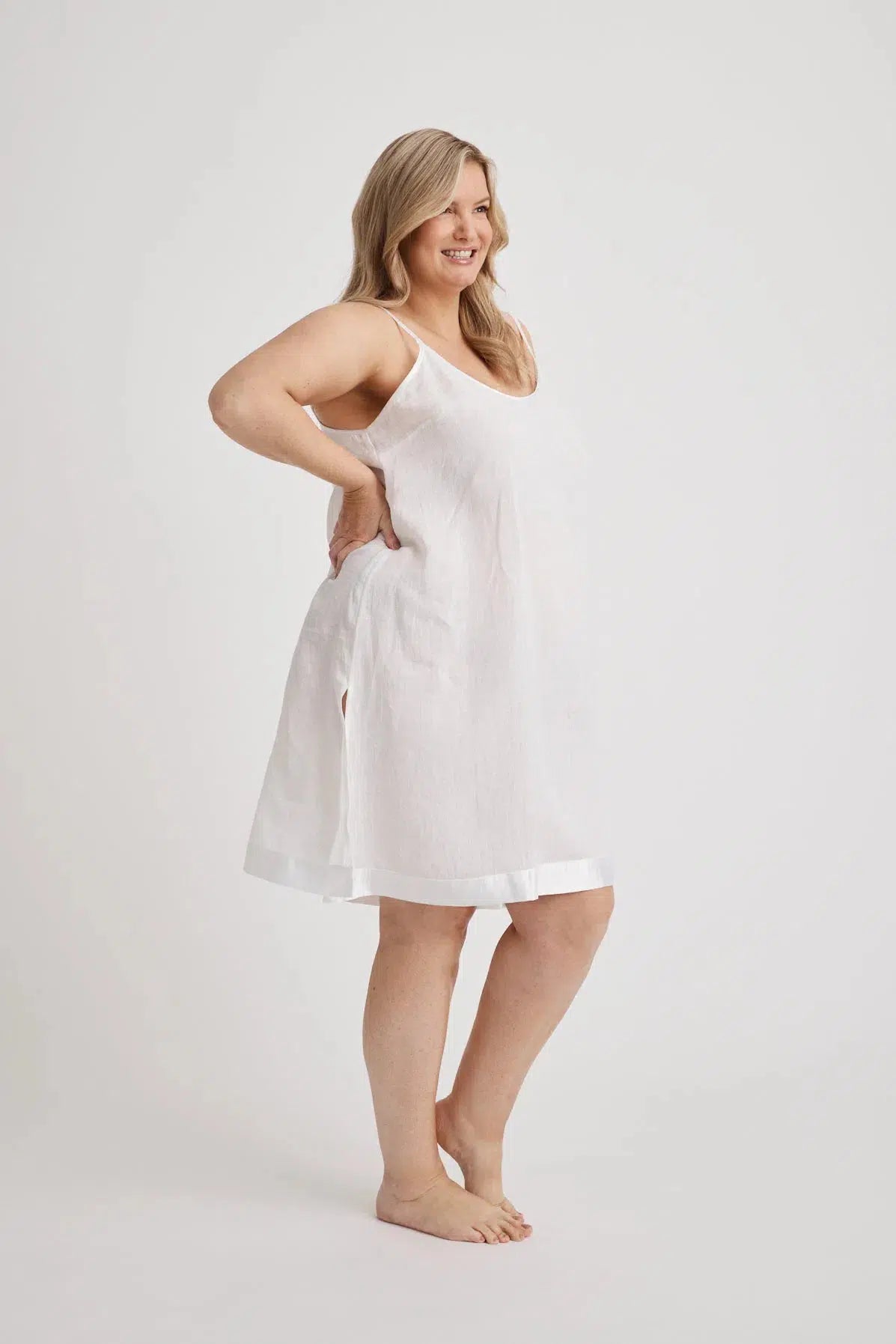 Renae - Slip Nightdress - Short - White-Slip Nightdress | XS- | Hank &amp; Hera